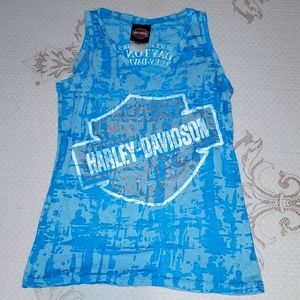 Small Harley Davidson Motor cycles tank top blue thin
